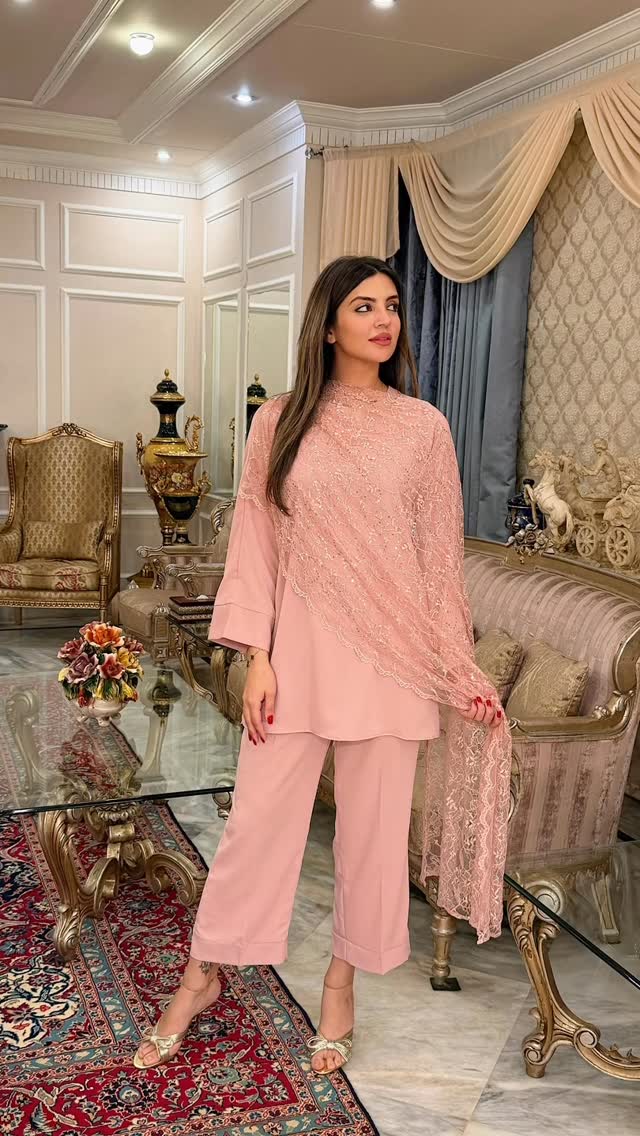 French Knott pink embellished two piece